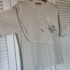 Vintage Escada Light Linen Cotton Embroidered Summer Blouse 34